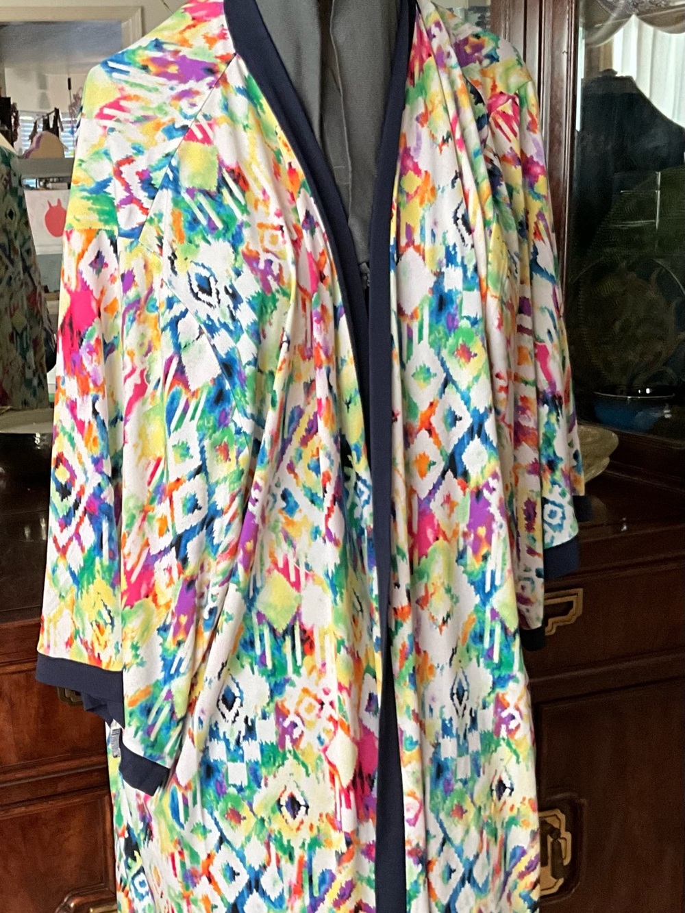 Colorful Watercolor Ikat Duster Cardigan